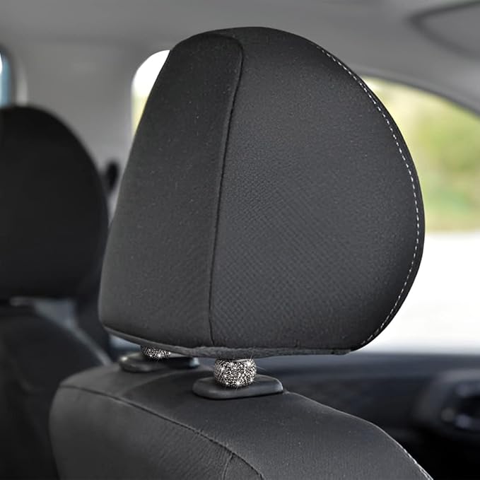 BELOMI 4 Pack Car Headrest Collars, Bling Car Head Rest Collars Rings Decor, Rhinestone Car Head Rest Collars, Diamond Interior Car Seat Accessory (Bright Black)