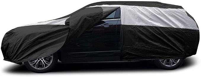 Titan Jet Black Poly 210T Car Cover for Hatchbacks 165-181". Waterproof, UV Protection, Scratch Resistant, Driver-Side Zippered Opening. Fits Prius, Focus, Civic and More.