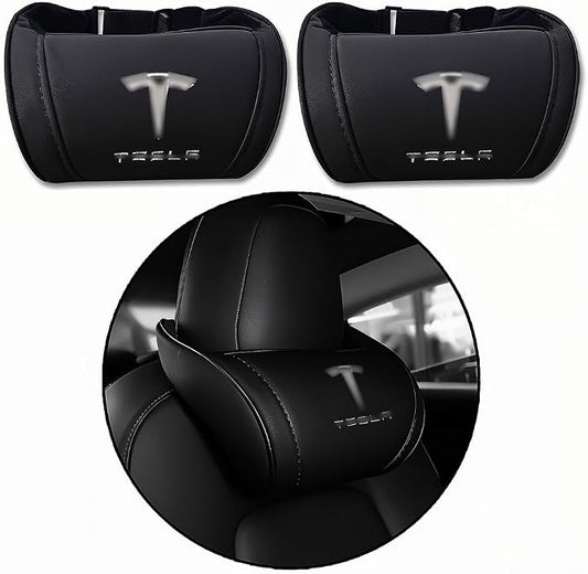 Car Headrest Neck Pillow Support Ergonomic, with Valve Stem Covers Accessory for Driving Seat Fatigue Relief Compatible with Model S X 3 Y & Cybertruck - 2 Pieces