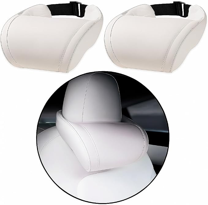 Car Headrest Neck Pillow Support Memory Foam Ergonomic Design Accessory for Driving Seat Fatigue Relief Compatible with Model S X 3 Y & Cybertruck - 2 Pieces