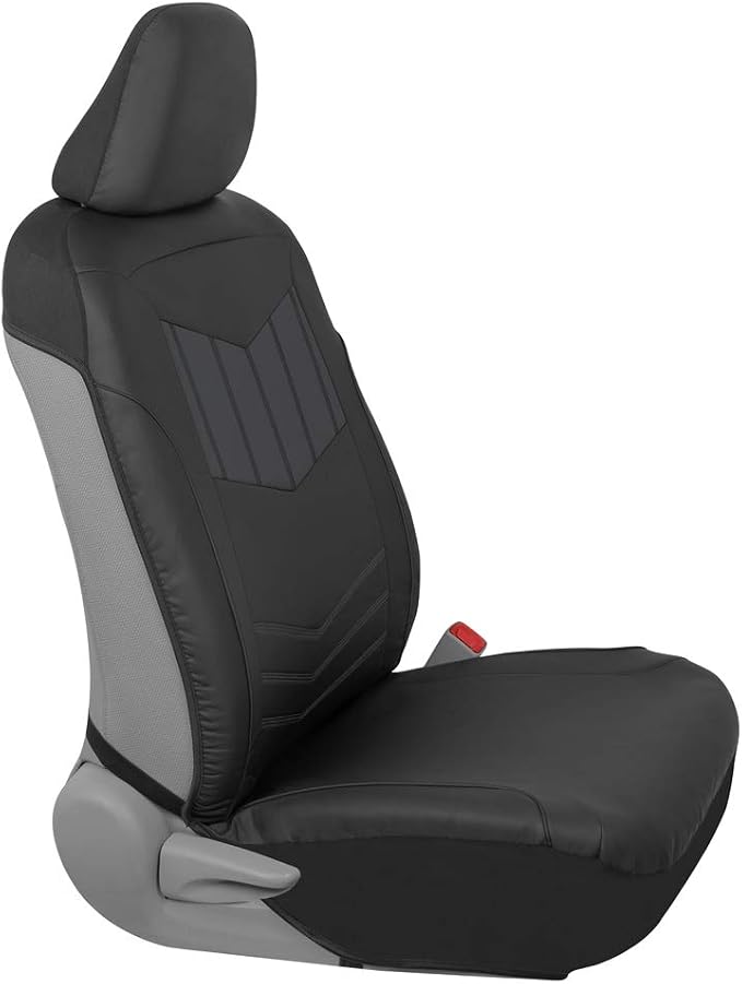 Motor Trend Super Sport Gray Faux Leather Seat Covers, Front Seats – Modern Two-Tone Design, Easy to Install Seat Protectors, Interior Covers for Car Truck Van and SUV