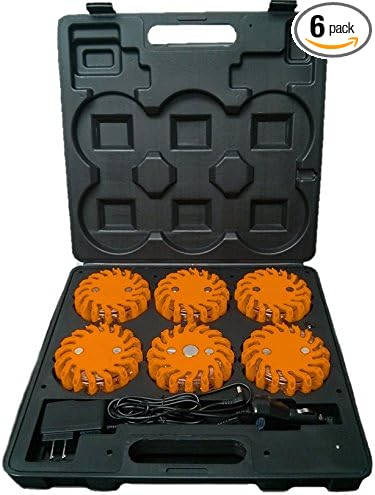 RPF16LM6 CASE OF 6 AMBER RECHARGEABLE 9-FUNCTIONS PORTABLE 16 LED POWER FLARE POWER-MARKERS ROADSIDE EMERGENCY MAGNETIC