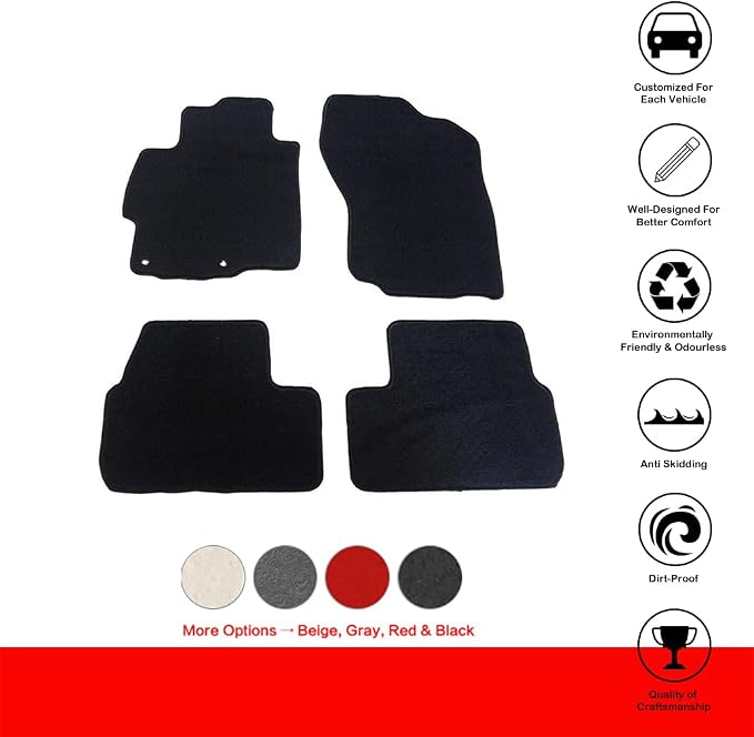 Fit 2008-2017 Mitsubishi Lancer Floor Mats Nylon Black | IKON MOTORSPORTS, 4Dr Factory Fitment Car Floor Mats Front & Rear Nylon 2009 2010 2011 2012 2013 2014 2015 2016