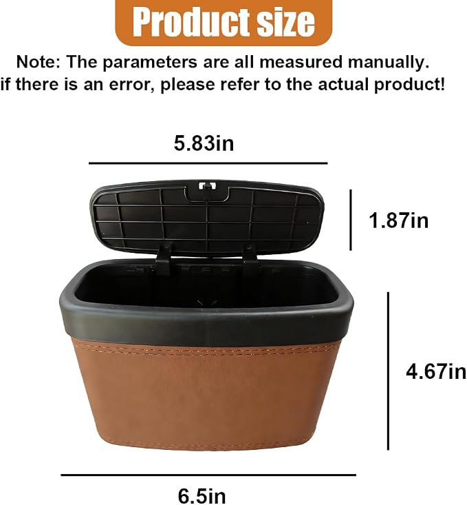 Mini Car Trash Can with Lid, Water-Resistant Leakproof Garbage Can, Small Auto Door Storage Trash Bin, Multipurpose Vehicle Interior Organizer Accessories for Car Home Office(Brown)