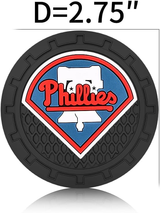 Baseball Fans Car Cup Holder Coasters for Phila Phillies Fans, 2 Pack Phillies Silicone Non-Slip Cup Mats, 2.75" Car Cup Holder Inserts for Auto Interior