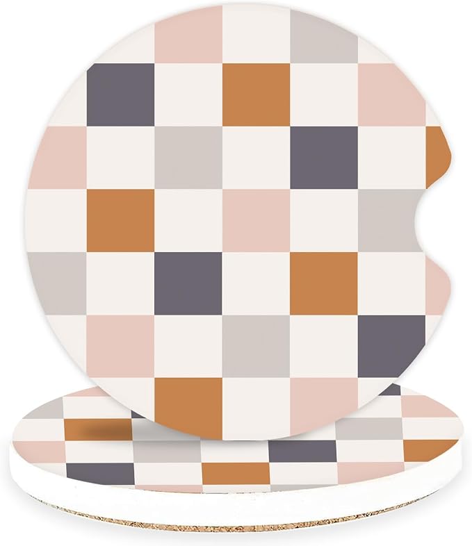 Ceramic Car Coasters – Absorbent Car Cup Holder Coaster Set for Women, Cute Aesthetic Car Accessories for Girls, 2 Pack (Ivory Beige)