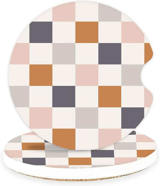 Ceramic Car Coasters – Absorbent Car Cup Holder Coaster Set for Women, Cute Aesthetic Car Accessories for Girls, 2 Pack (Ivory Beige)