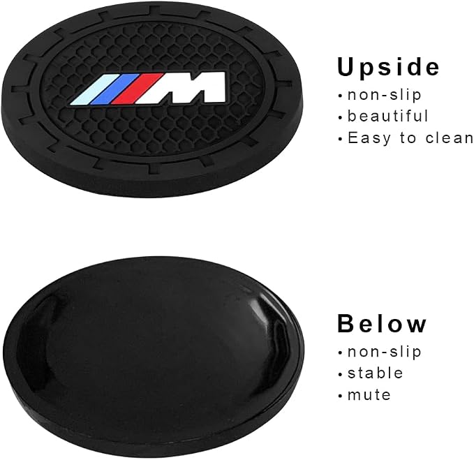 Black Silicone Car Coasters for BMW M Series Non-Slip Car Cup Holder Coasters,Car Interior Accessory for Car Cup Holder 2Pcs 2.75 Inch
