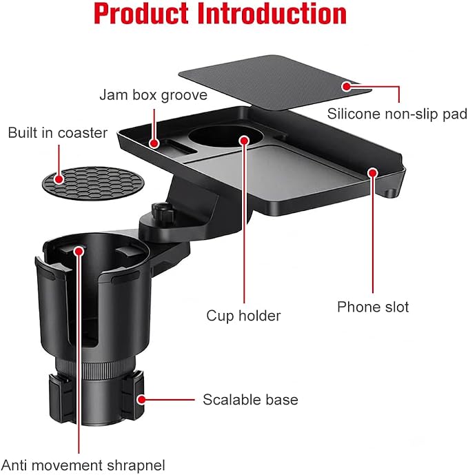 Car Cup Holder Tray，Automotive Cup Holder Expander for car，Large Drink Holder，10” Detachable Car Food Tray Table for Eating with Anti-Slip Base,Fit for Front & Back Seat