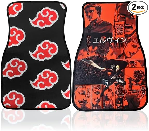 Anime Car Carpet Mat Set of 2 Front Design Automotive Accessories Interior All Weather Floor Mats Decor with Non Slip Black Anti Skid Backing (AkatXRedttan)
