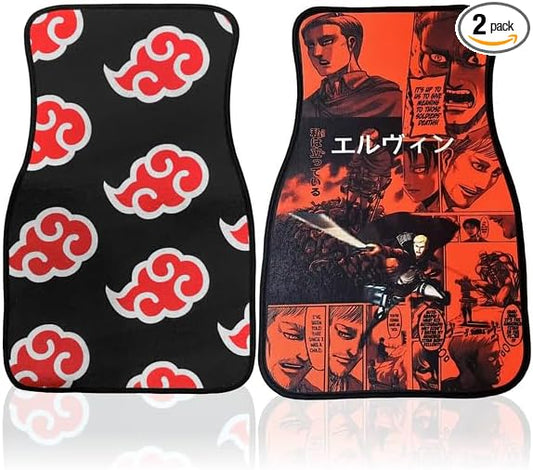 Anime Car Carpet Mat Set of 2 Front Design Automotive Accessories Interior All Weather Floor Mats Decor with Non Slip Black Anti Skid Backing (AkatXRedttan)