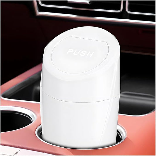 Wevdn Car Trash Can Bin with Lid, Mini Leakproof Vehicle Side Door Cup Holder Trash Can with Lid, Multipurpose Organizer Portable Garbage Bin for Cup Holder Car Home Office (White)