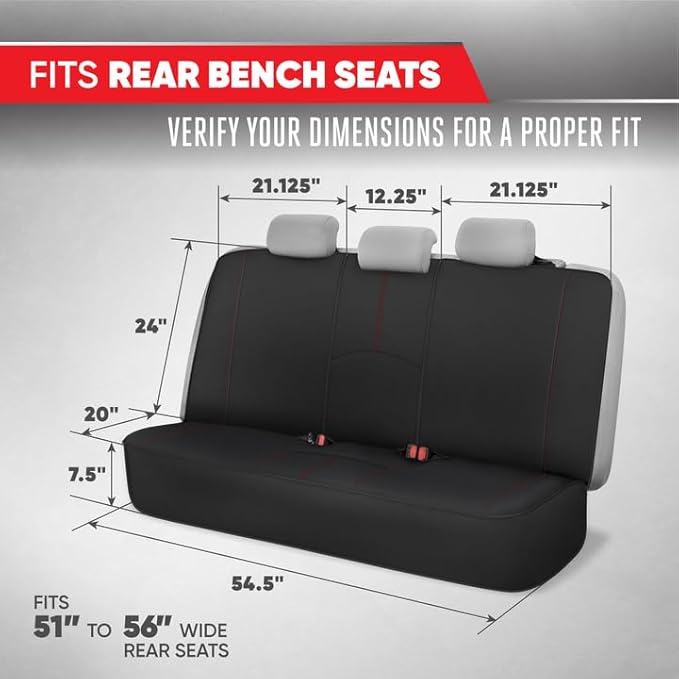 Motor Trend SpillGuard Waterproof Car Seat Covers, Front and Rear Full Set (Red Stitch) – Neoprene Seat Protectors with Extended Bench Side Coverage for Auto, Truck, Van, and SUV