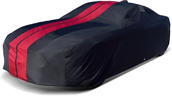 iCarCover Fits [1966-1972 Dodge Charger] Premium Custom Car Cover Waterproof All Weather Resistant Outdoor Indoor Sun Snow Storm UV Protection Form-Fit Padded Cover with Straps - Black/Red
