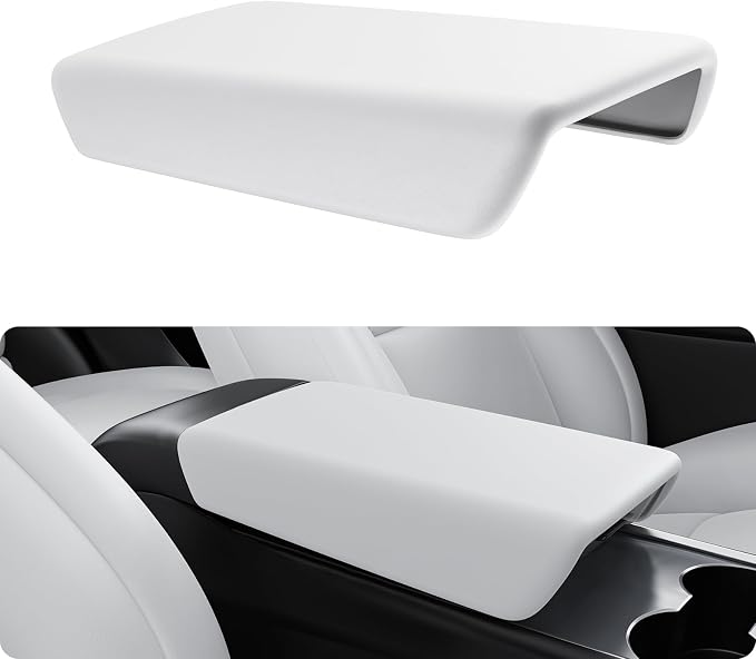 BASENOR Armrest Cover for 2017-2024 Tesla Model Y Model 3 Center Console Cover Non-Slip TPU [No Logo] Protector Armrest Tesla Accessories White (Not Compatible with 2025 2026 Model Y/3)
