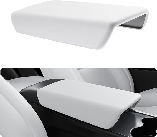 BASENOR Armrest Cover for 2017-2024 Tesla Model Y Model 3 Center Console Cover Non-Slip TPU [No Logo] Protector Armrest Tesla Accessories White (Not Compatible with 2025 2026 Model Y/3)