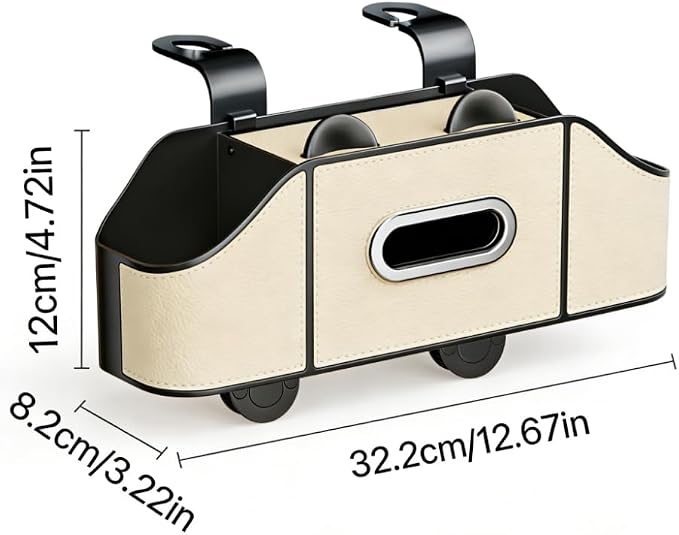 2 Pack 4-in-1 Car Backseat Organizer, PU Leather Headrest Storage Box with Tissue Holder, Dual Cup Holders, Phone Stand & Hooks, Universal Fit for Most Cars, Road Trip Essentials (Beige)