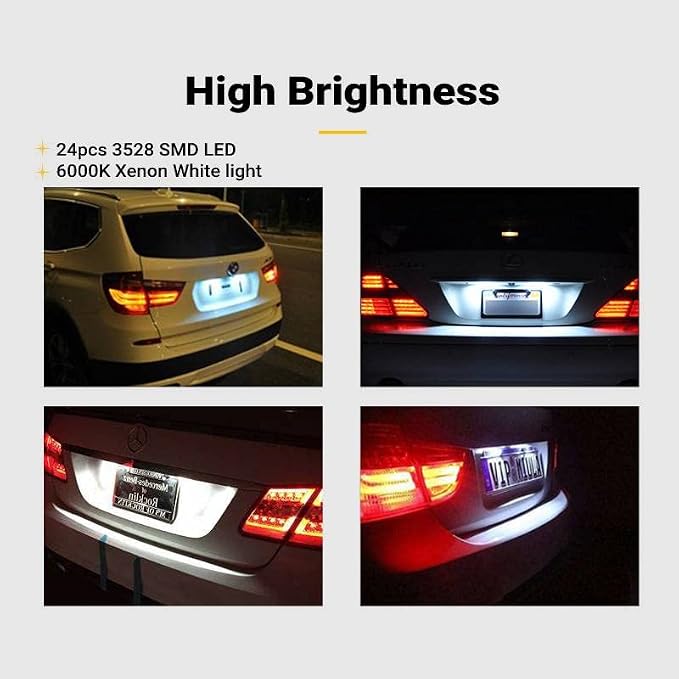 AUTOXBERT 2PCS LED License Plate Light Lamp for BMW 1 3 5 X Series E82 E88 E90 E91 E92 E93 E39 E60 E61 X1 X3 X5 X6 Rear Tag Lights Assembly Replacement, 6000K Xenon White&Error Free