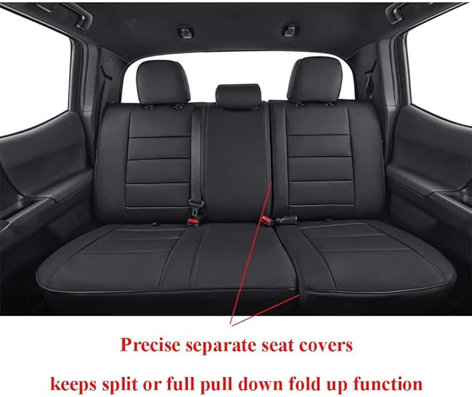 EKR Tacoma Seat Covers Custom Fit for Toyota Tacoma 2016 2017 2018 2019 2020 2021 2022 2023 Double Cab/Crew Cab -Truck Seat Covers for Car Full Set,Faux Leather(Black)