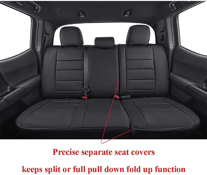 EKR Custom Fit Tacoma Rear Car Seat Covers for Toyota Tacoma 2016 2017 2018 2019 2020 2021 2022 2023 Double Cab/Crew Cab - Second Row Only,Faux Leather(Black)