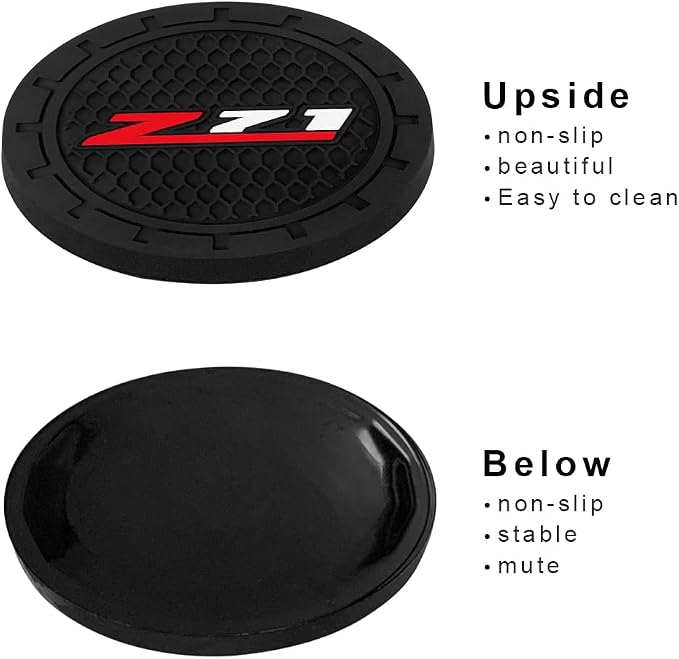 Black Silicone Car Coasters for Chevy Z71 Colorado Silverado Series Non-Slip Car Cup Holder Coasters,Car Interior Accessory for Car Cup Holder 2Pcs 2.75 Inch