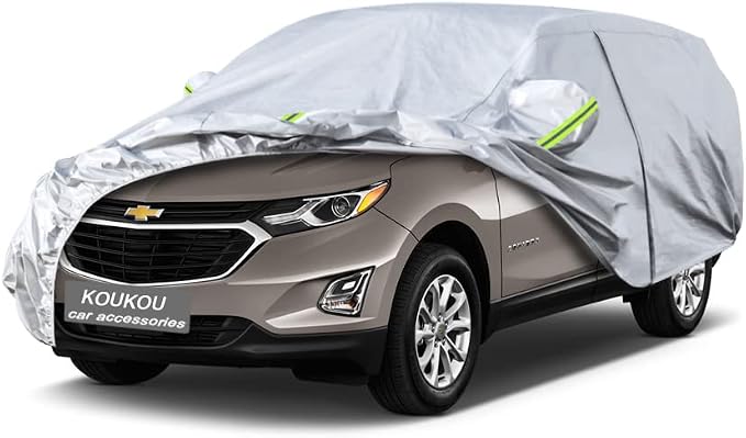 Koukou 6 Layers Car Cover Custom Fit Chevy Equinox Chevrolet from 2005 to 2025, Waterproof Car Cover All Weather for Automobiles Outdoor Indoor with Zipper Door, Sun Rain Dust Snow Protection.