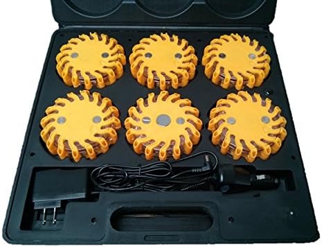 RPF16LM6 CASE OF 6 YELLOW RECHARGEABLE 9-FUNCTIONS PORTABLE 16 LED POWER FLARE POWER-MARKERS ROADSIDE EMERGENCY MAGNETIC