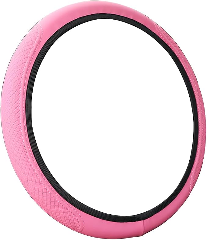 Leather Car Steering Wheel Cover, Anti-Slip Breathable Microfiber Leather Steering Wheel Protector for Women Men, Universal 15'' Elastic Soft Odorless, Car Accessories for Car, Truck, SUV (Pink)