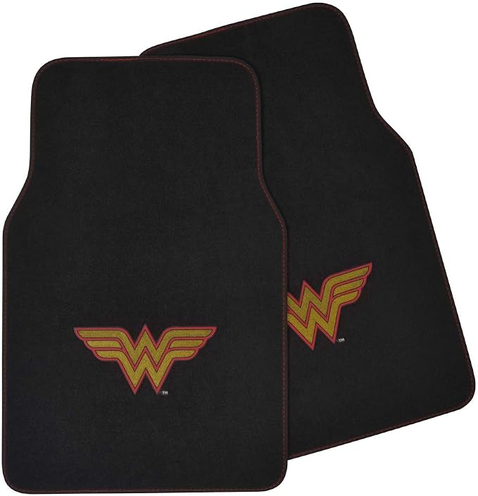 BDK Warner Brothers DC Comics Classic Wonder Woman Licensed Auto Carpet Floor Mats, Universal Fit 4PC Set Front & Rear for Car Truck Van SUV
