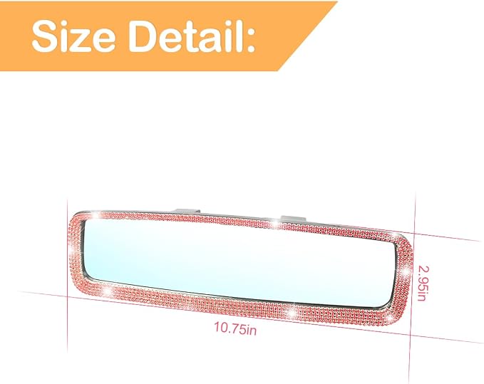 Osilly Bling Car Rearview Mirror, Decorations Rear View Mirror with Crystal Rhinestones & Diamonds, Car Interior Trim Accessories, Clip-on & HD Glass, Sparkly Gift for Mother Women Girls (Red)