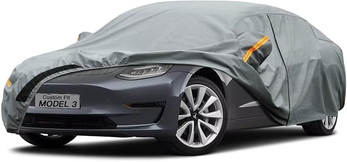 Kayme Heavy Duty Car Cover Waterproof All Weather, Custom Fit for Tesla Model 3, Outdoor Full Exterior Cover with Charging Port and Breathable Ventilation Mesh, Sun and Rain Protection.
