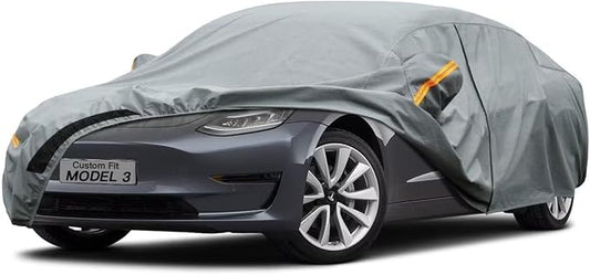 Kayme Heavy Duty Car Cover Waterproof All Weather, Custom Fit for Tesla Model 3, Outdoor Full Exterior Cover with Charging Port and Breathable Ventilation Mesh, Sun and Rain Protection.