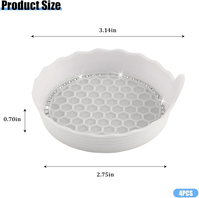 HZEL 4PCS Bling Car Cup Holder Coaster, Shiny Crystal Rhinestone Silicone Dustproof Drink Cup Insert Pad, Dazzling Automotive Interior Water Bottle Holder Embedded Mat, Universal Fit (Gray)