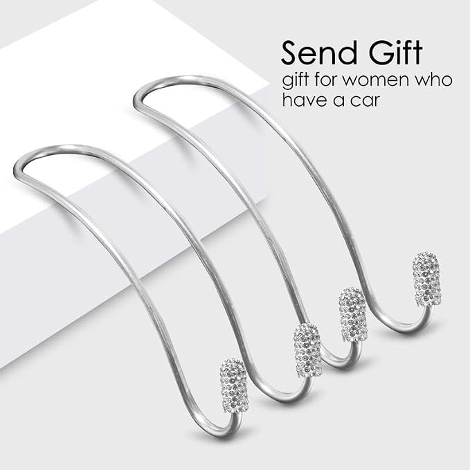 Guoord 【2026 Upgraded】 Car Headrest Hook Decorations, 2 Pcs Bling Purse Hook Hangers, Stainless Hooks Car Hangers and Durable Backseat Holder, Storage Universal for SUV Truck Vehicle(White)