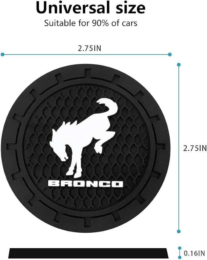 Car Cup Holder Coaster for Ford Bronco Recessed Silicone Cupholder Coaster Interior Accessories 2.75in 2Pieces Black