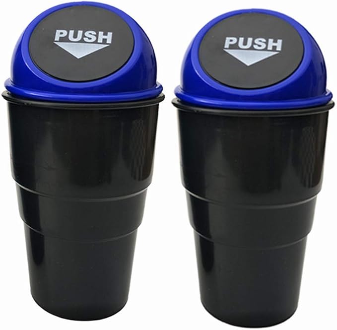 Car Trash Can with Lid, Automotive Cup Holder Mini Vehicle Garbage Can Trash Bin for Car Office Home Bedroom (Blue 2 Pack)