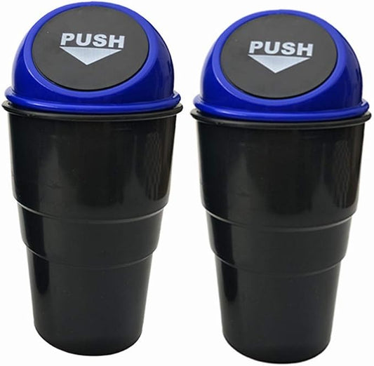 Car Trash Can with Lid, Automotive Cup Holder Mini Vehicle Garbage Can Trash Bin for Car Office Home Bedroom (Blue 2 Pack)
