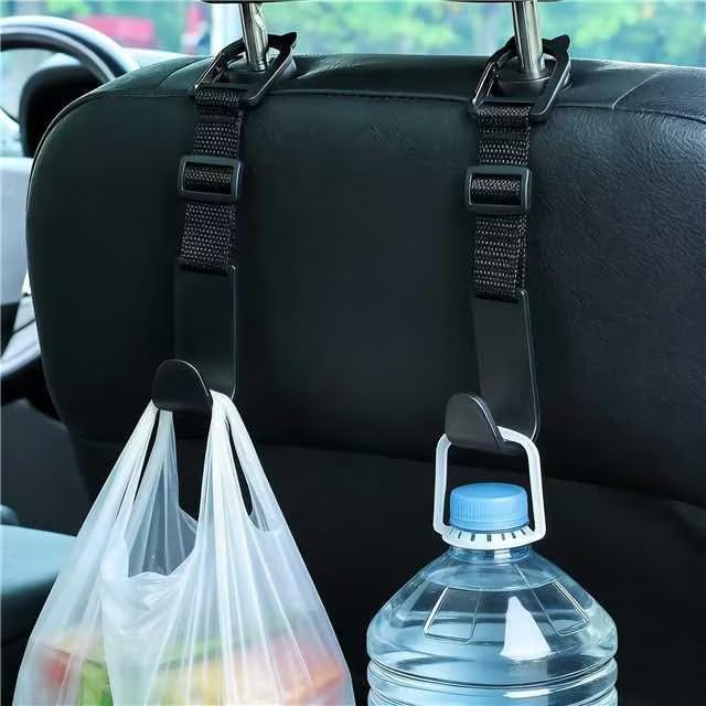 Adjustable 4-Pack Car Headrest Hooks Cute Cat Pattern Universal Seat Back Organizer with Clip for Purses Bags Groceries Black