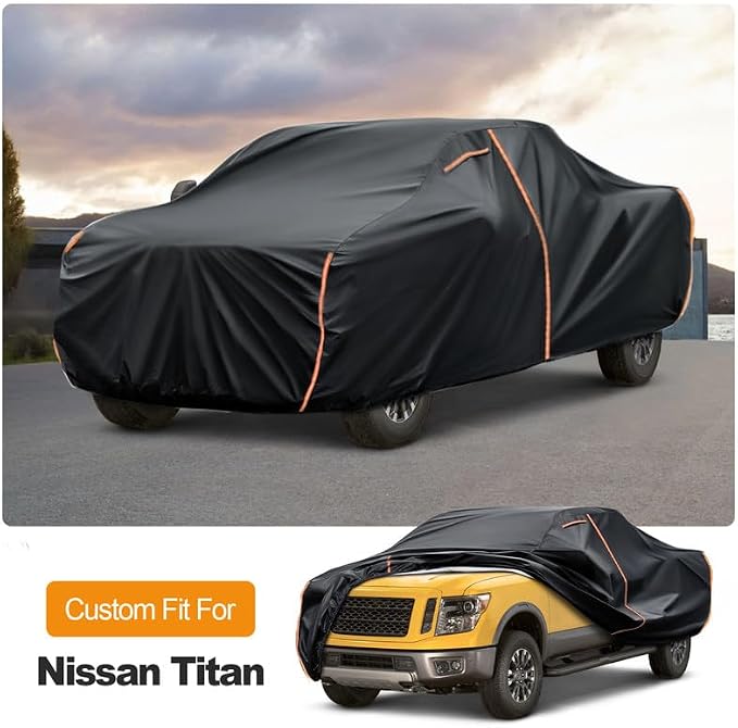 Truck Cover Custom Fit for Nissan Titan 2016-2024, Waterproof PEVA with Cotton Lining, All Weather Sun Rain UV Dust Snow Protection, Pickup Cover with Door Zipper