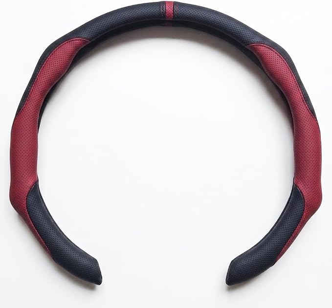 Quick Install Enhanced Control Sporty Nappa Leather Steering Wheel Cover, Odorless Sweat-Proof Non-Slip Protector Universal Fit for 14.5-15 Inch Car SUV Truck Bordeaux Red