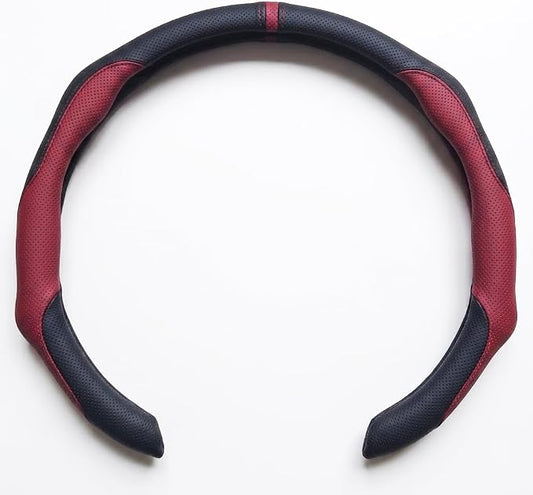 Quick Install Enhanced Control Sporty Nappa Leather Steering Wheel Cover, Odorless Sweat-Proof Non-Slip Protector Universal Fit for 14.5-15 Inch Car SUV Truck Bordeaux Red
