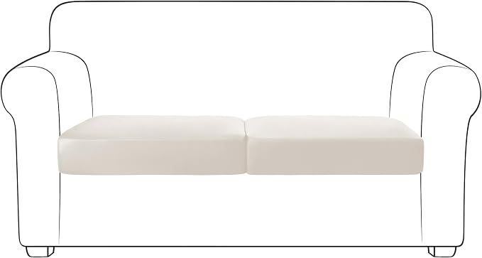 Yates Home PU Leather Couch Sofa Cushion Slipcover Water-Proof Elastic Chair RV Seat Covers Loveseat Sofa Furniture Protector Slip Cover for Settee Seater Replacement Living Room（2 Pieces, Ivory）