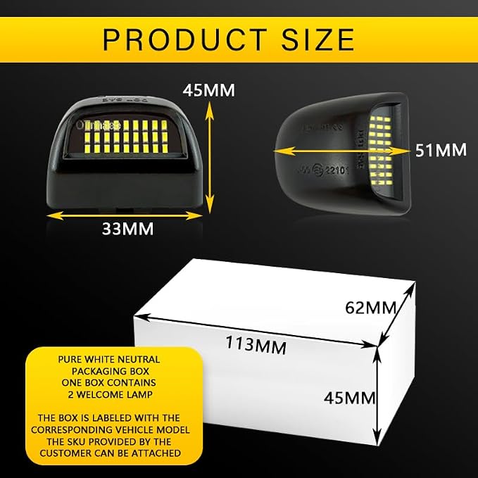 LED License Plate Lights Compatible with Chevy Silverado 1500 2500HD 3500HD, Avalanche, Suburban, Tahoe, GMC Sierra, Yukon, Cadillac Escalade,48-SMD 6500K Super White (UpgradeWhite)