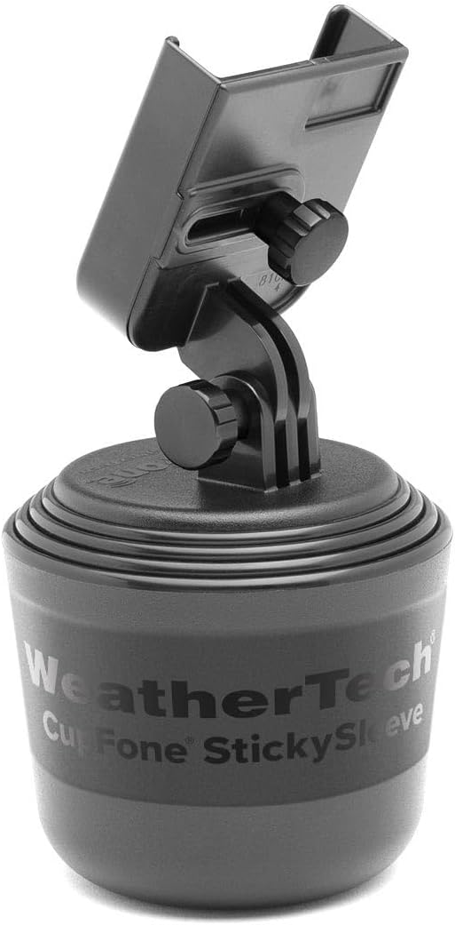 WeatherTech CupFone, Universal Cup Holder Phone Mount for Cars – Adjustable & Secure Fit with Open Access for Charging – Compatible with iPhone, Android - Metal Knobs, Black