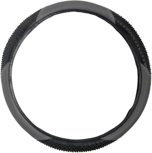 BDK Sporty Two Tone Ergonomic Grip Steering Wheel Cover - Massaging Gel Grip for Standard Size Wheels 14.5-15 inch Gray/Black