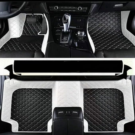 Custom Fit Car Floor Mats - Full Coverage Automotive Leather Floor Liners for Most Vehicles by MingyunSM (Black & White)