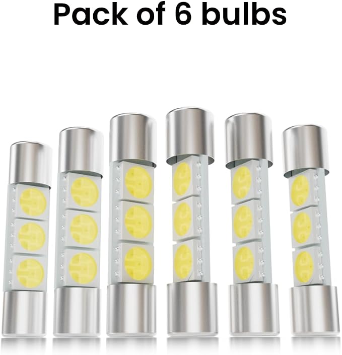 28mm Sun Visor Vanity Mirror Lights 6614F 29mm LED Car Bulb 6000k White Lights 6612F 6641 Fuse Type Bulbs, DC 12V 3SMD 5050 Chips, Pack of 6
