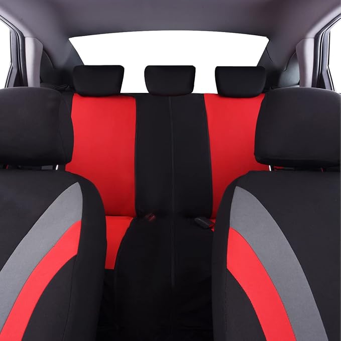 CAR PASS Line Rider Sporty Cloth 11PCS Universal Fit Car Seat Cover -100% Breathable with 5mm Composite Sponge Inside,Airbag Compatible,3zipper Bench(Full Set, Black and Red)