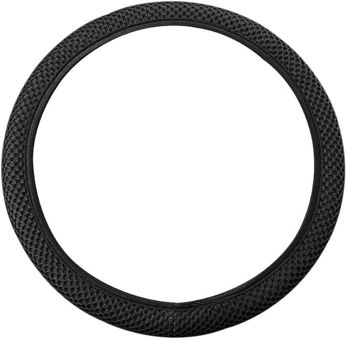 Breathable Mesh Fabric Basic Car Steering Wheel Cover Anti-Slip No Fixed Inner Race-Black
