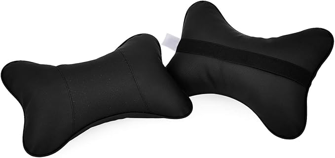 DS. DISTINCTIVE STYLE Car Neck Pillow 2 Pieces PU Leather Travel Pillow for Head Rest Neck Support for Car Seat - Black
